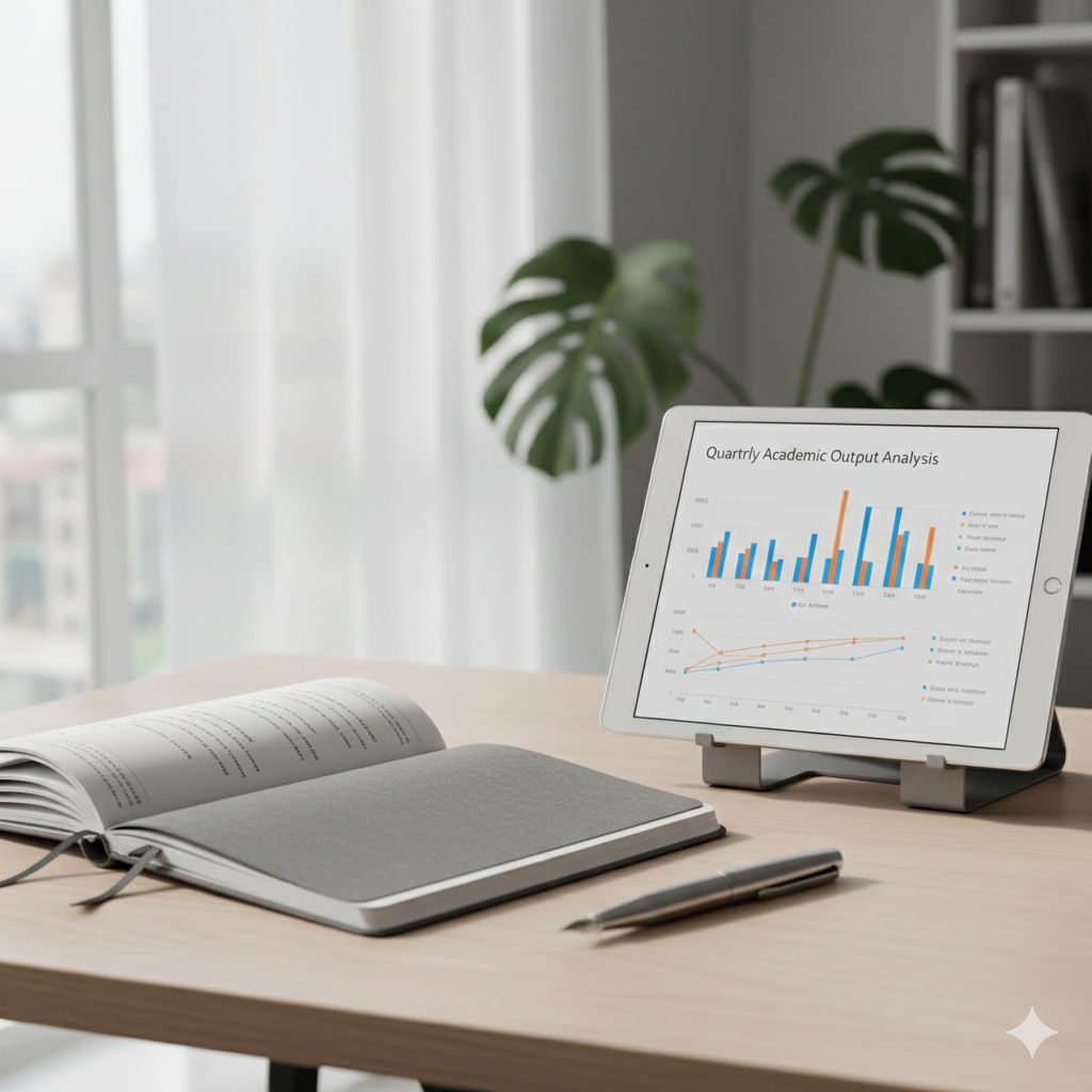 A professional workspace featuring a tablet with data charts and clinical research materials. Upwing Learning & Behavior utilizes evidence-based practice and behavioral science to ensure all interventions are grounded in data-driven decision-making.