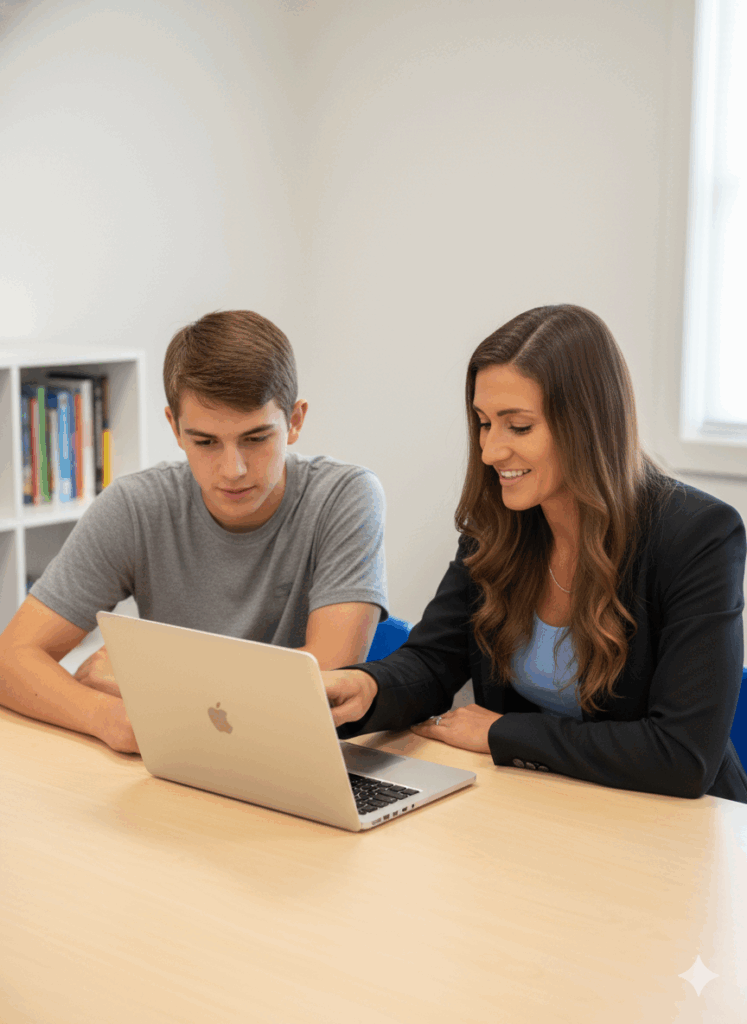 Board Certified Behavior Analyst (BCBA) conducting a 90-minute comprehensive behavioral assessment with a teenager. Upwing’s expert-led process includes a 1:1 clinical session and a detailed report for families navigating ADHD and ASD.