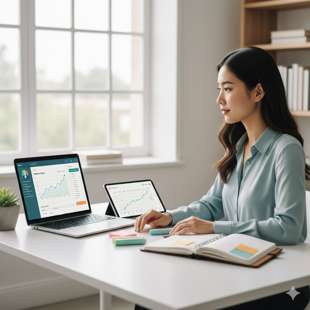 A focused student utilizing a personalized learning plan and digital progress monitoring to order their thoughts and manage academic tasks. Upwing Learning & Behavior provides specialized executive function coaching to help disorganized learners with ADHD achieve academic independence.